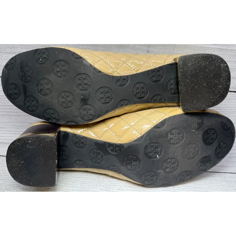 Tory‎ Burch Quilted Patent Leather Ballet Flats Beige Size 7.5